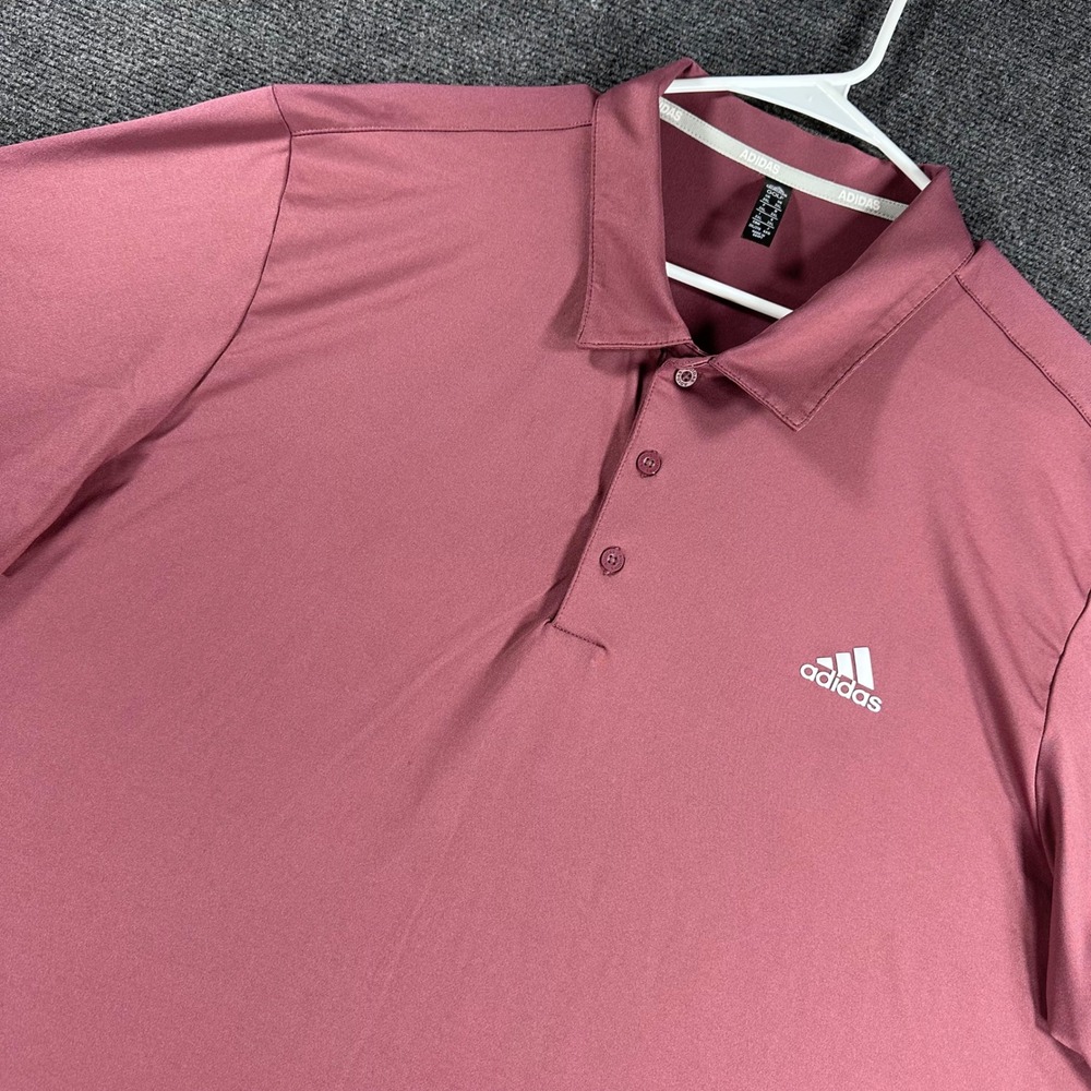 Adidas Polo Shirt Mens 2XL XXL Mauve Pink Golf Performance Short Sleeve Logo